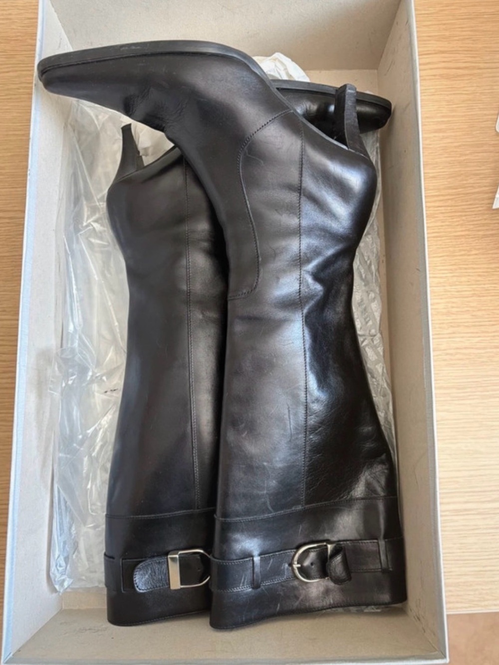 Andrew Stevens Black Over-The-Knee Leather Boots with Buckle Detail
